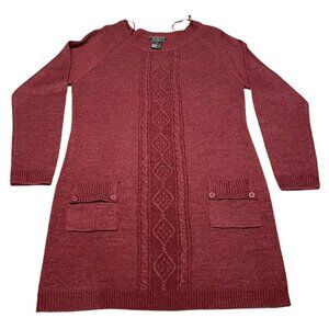 GUILTY Burgandy Knit Sweater Dress Pockets Cable Knit Long Sleeve Women's Large